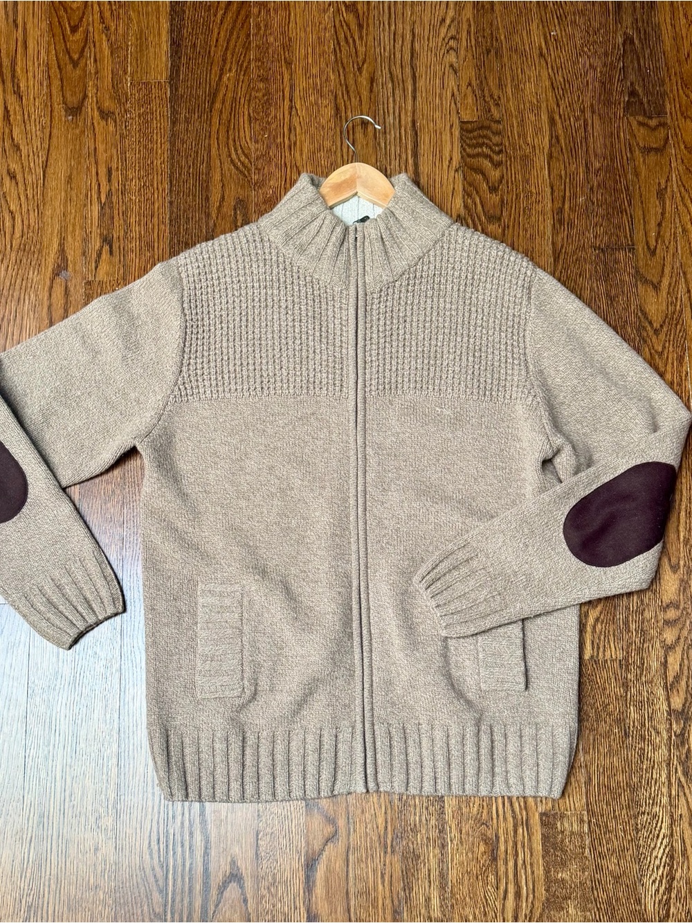 Rodd & Gunn Beige Zip-Up Sweater with Brown Elbow Patches